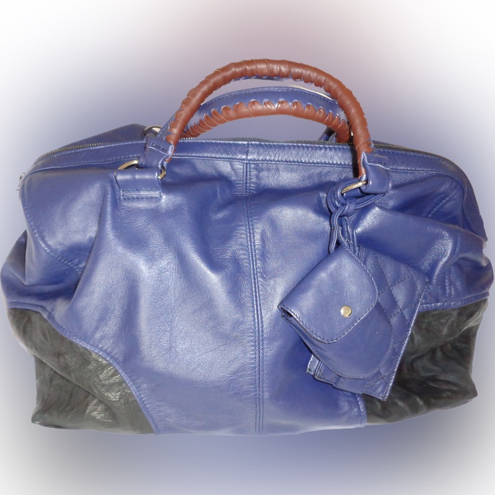 Konjo Brand Large Blue and Black Designer Leather Duffle Bag for Men/Women